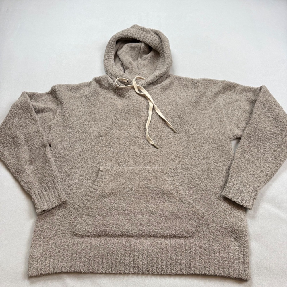 UGG Womens LG Asala Fuzzy Knit Hoodie Recycled Polyester Pullover Taupe 1117730